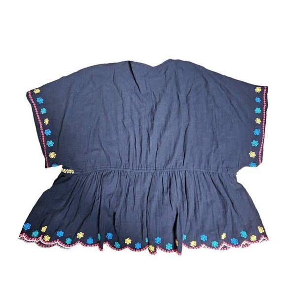 Lane Bryant Embroidered Floral Empire Waist Top Boho Peasant Womens 28P Navy NWT - Picture 7 of 11